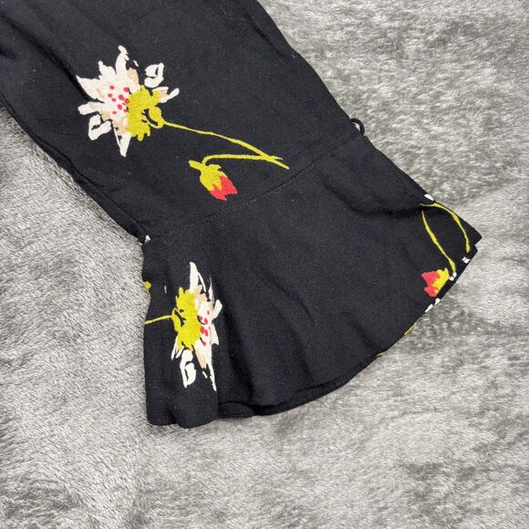 Free People Wrap Mini Dress Time On My Side Preppy Black Floral Print Small L160 - Picture 4 of 12